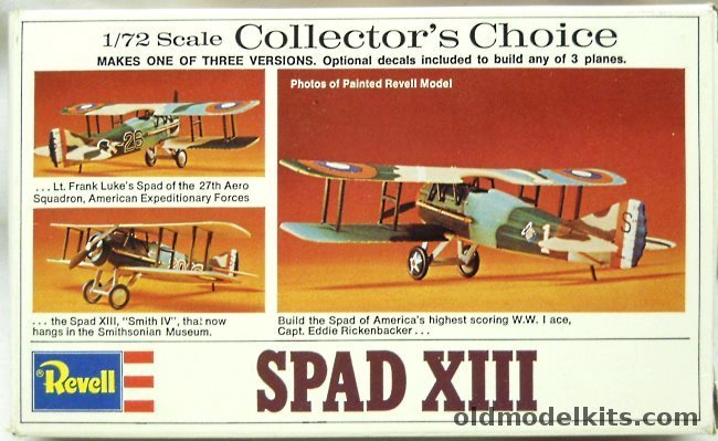 Revell 1/72 Spad XIII Collectors Choice - Lt. Frank Luke of 27th Aero Sq AEF / Smith IV Now In The Smithsonian / Capt. Eddie Rickenbacker, H68 plastic model kit